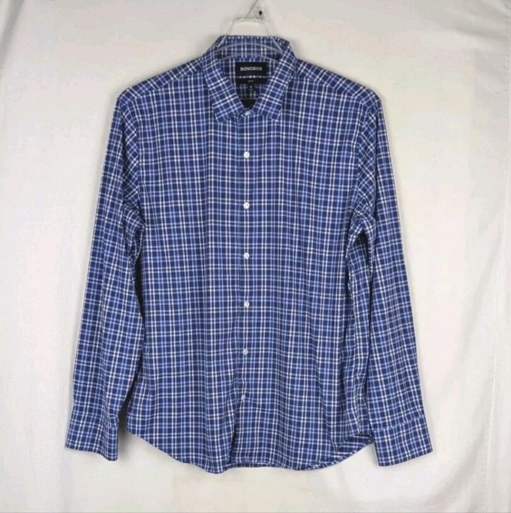 Bonobos Shirt Mens XL  Blue Plaid Long Sleeve Button Front Slim Fit